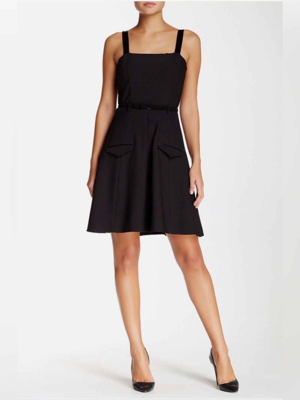 Theory Dunham Trinity 2 Black Fit & Flare Dress Silk Strap Sleeveless Size 0